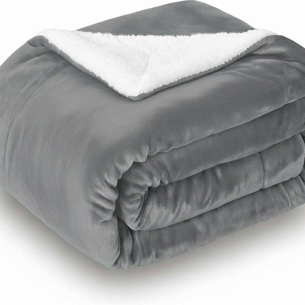 Suntex Ultra Plush Sherpa Faux Suede Throw Gray